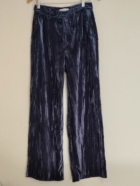 Treasure & Bond Crushed Velvet Wide Leg & High Waist Pants in Navy Blue